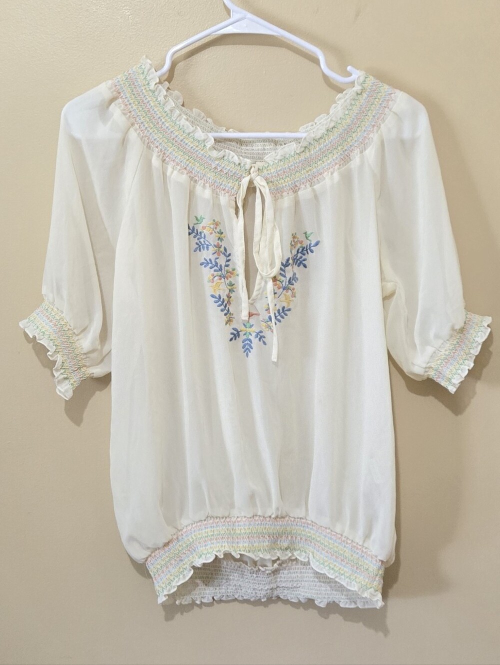 Vintage Style Sheer Floral Peasant Blouse